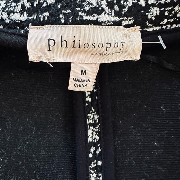 PHILOSOPHY Cardigan Long Blazer Black White Open Front Jacket Ponte Knit Duster - Picture 7 of 8